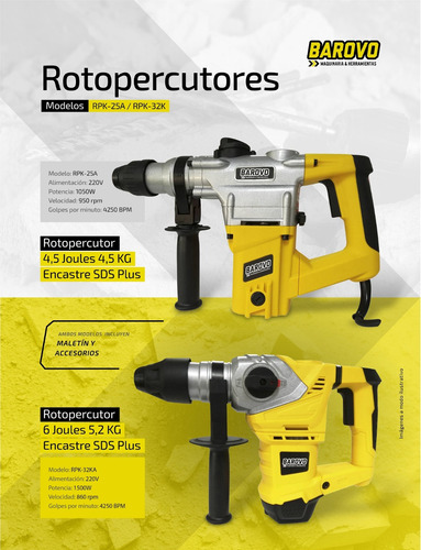 Rotomartillo electroneumático Barovo RPK-32KA amarillo frecuencia de 50Hz con 1500W de potencia 220V