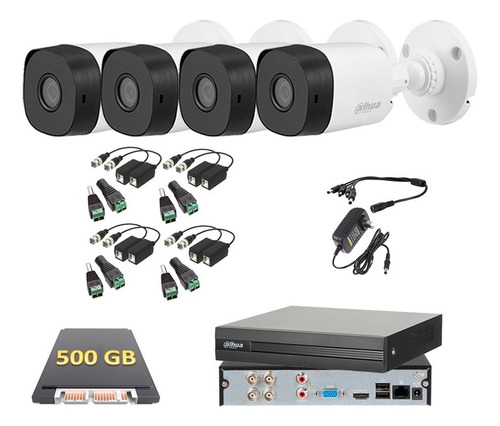 Imagen 1 de 6 de Kit 4 Cámaras 1080p Dahua Vigilancia Dahua 500 Gb Baluns