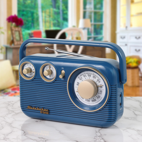 Studebaker Sb2003bt Radio Am/fm Portátil Retro Bluetooth Con Funcionamiento Con Ca O Batería (azul)
