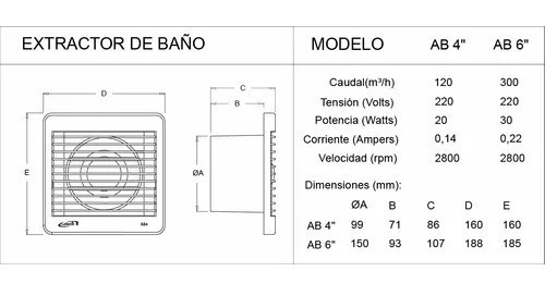 Imagen 5 de 7 de Extractor De Aire Para Baño Galaxia 6 Ab6 Silencioso Único