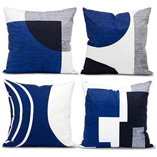 Set Of 4 Blue Throw Pillows For Couch Black Gray White ...
