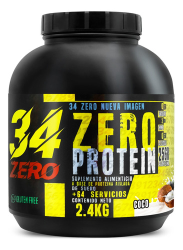 Proteína Whey Hidrolizada Isolate 34 Zero 2.4kg 80 Servicios Sabor Coco