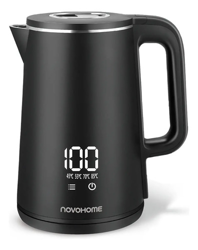 Pava Eléctrica Digital Novohome 2 Litros Pantalla Tactil Color Negro Acero Inoxidable Gran Capacidad XL