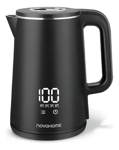 Pava Eléctrica Digital Novohome 2 Litros Pantalla Tactil Color Negro Acero Inoxidable Gran Capacidad XL