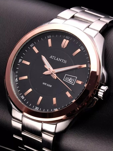 Relógio Masculino Atlants G3197 Prata Com Rose Vedado