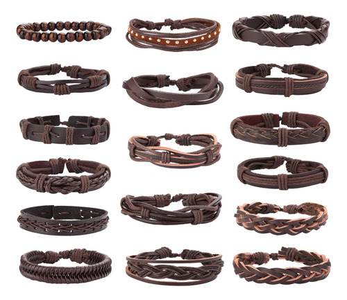 Jstyle 17 Piezas Pulsera De Cuero Trenzado Para Hombres Y Mu