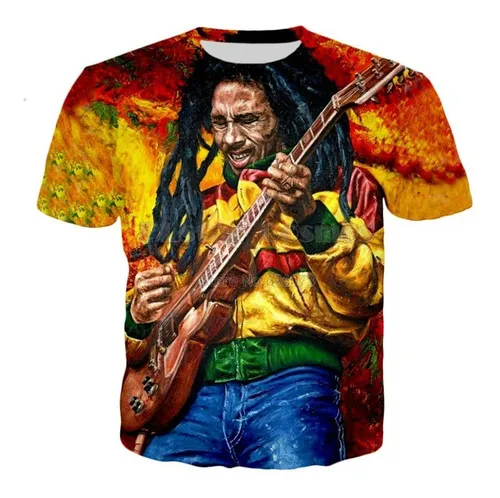 Polera Casual De Reggae Hip Hop Con Personajes De Bob Marl