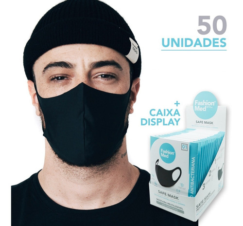 Kit 50 Máscaras Reutilizável C/ Caixa Expositora Fashion Med