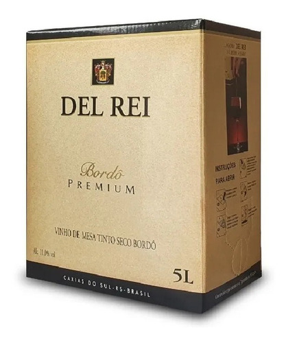 Vinho Del Rei Bag In Box 5l Bordô Tinto Seco Premium 