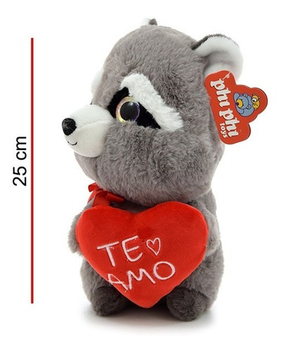 Imagen 3 de 6 de Peluche Mapache Y Zorro Con Corazon Te Amo 25cm Phi Phi Toys