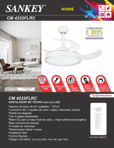 Ventilador De Techo Con Aspas Retractiles 42 