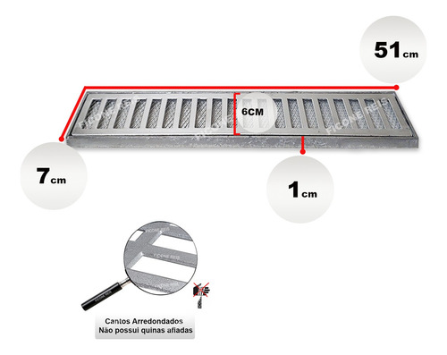 Grelha Pluvial 7x150 Alumínio Com Aro E Tela 3 Módulos 7x50
