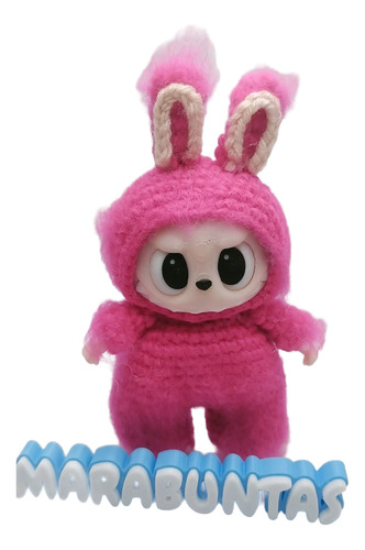 Labubu A Crochet 14cm Ojos Articulados Con Lavero Rosa Chicle