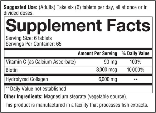 Vitamina Colágeno + Biotin 390 Tabletes - Youtheory Collagen