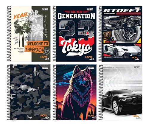 Kit Com 4 Cadernos Escolar 1 Matéria Capa Dura Masculino Masculin...