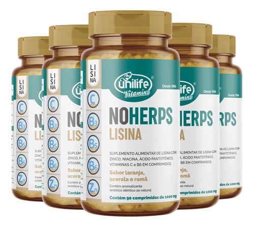 Kit C/5 Noherps Lisina 450 Comp + Vit C B3 B5 B6 - Unilife