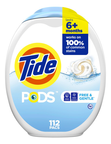 Tide Jabon De Detergente Suave Y Libre De Pods, 112 Unidades