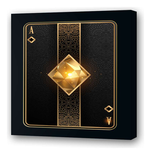Cuadro 20x20cm Carta Oro Poker Diamante Negro Naipe