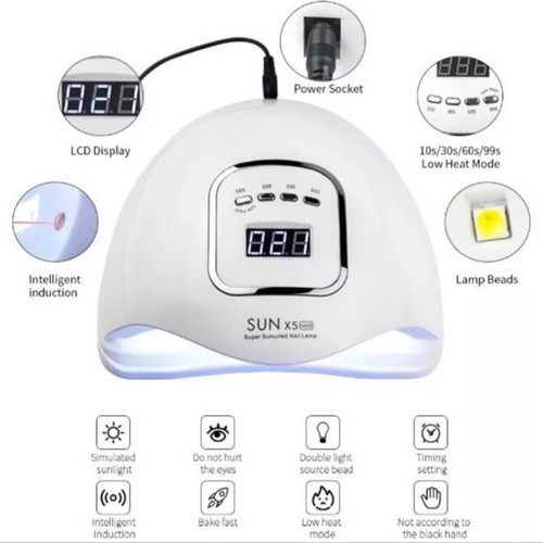 Cabina Secador Uñas Sun X5 Max 120w Uv Led Gelificadas Semi Color Blanco