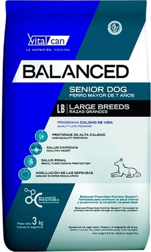 Vitalcan Balanced Perro Senior Raza Grande 15kg. Envíos