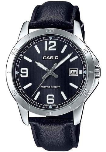 Reloj Casio Mtp V004l Piel Negro Fechador Numeros Arabigos