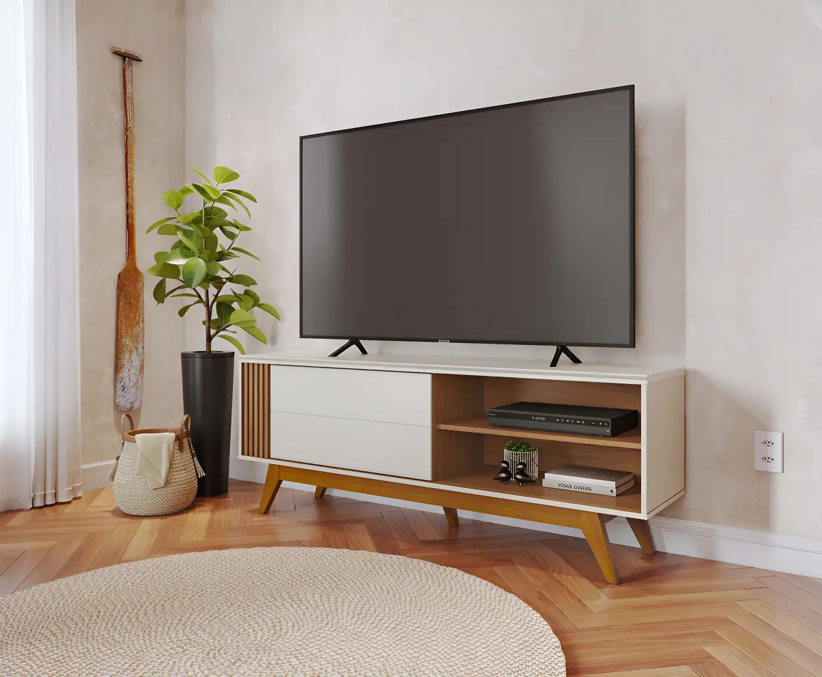 Rack Para Tv Até 60 Polegadas Otawa 1 Porta Ripado Off Cor Bege M Casa Móveis Br