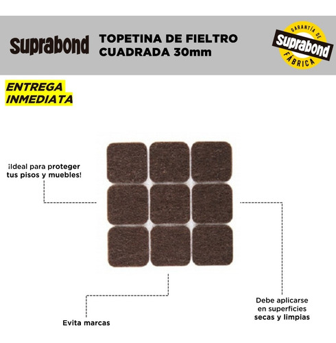 Imagen 2 de 9 de Topetina Suprabond De Fieltro Marrón Cuadrada 30mm