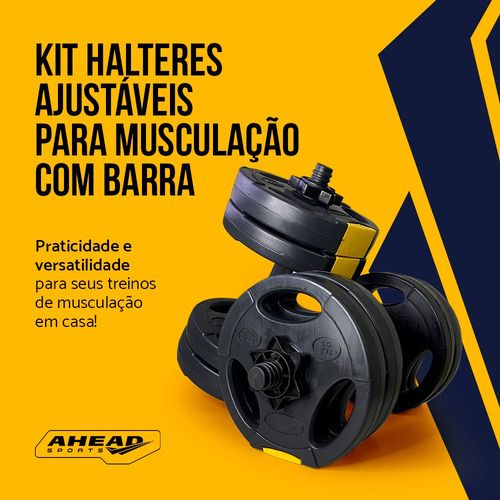 Kit Halteres Peso Musculação Ajustável Halter Até 30kg Cor Preto