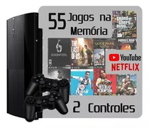 Comprar Video Game Ps3 Super Slim 250gb + 2 Controles + 55 Jogos Na Memória + Garantia - - Com Gta V, Fifa, Tlous, Gow E Muito Mais Preto