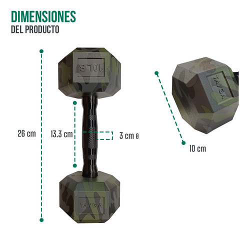 Par Mancuernas Hexagonales Pvc 10 Lb Tayga Camuflaje (4.5kg)