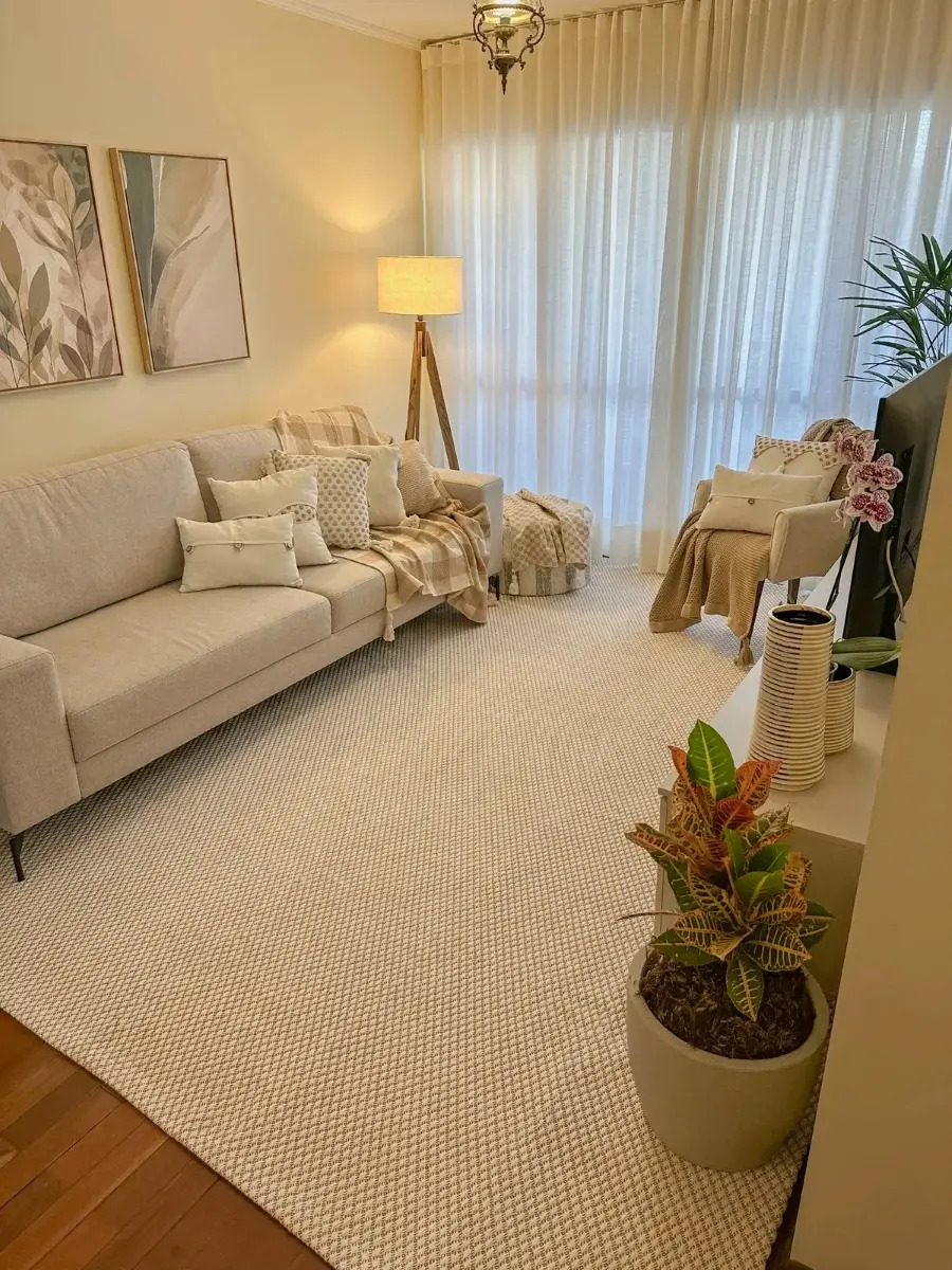 Tapete Sala Quarto Com Antiderrapante 2,0 X 2,5 100% Algodão Sem Pelo Lavável A Máquina Modelo New Bianc Caramelo Bem Viver