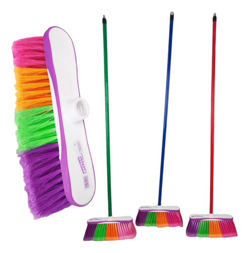 Escoba De Plástico Extra Suave Colori Con Bastón (6 Piezas)