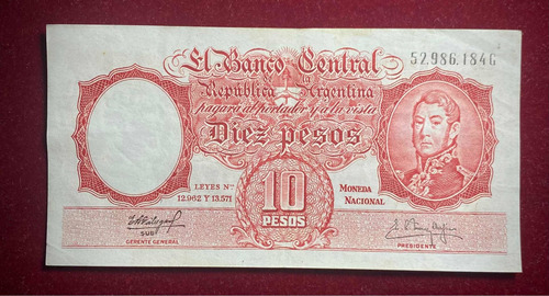 Billete 10 Pesos Moneda Nacional 1962 Bottero 1972 Xf+++