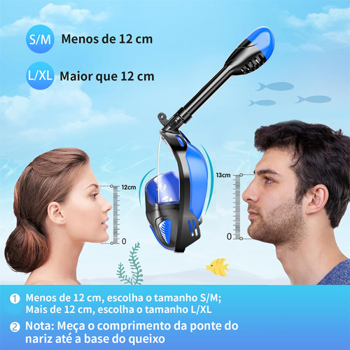 New Hawaii Máscara Mergulho Full Face Com Snorkel Suporte Gopro Camera Cor Azul P/m