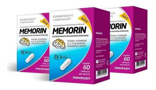 Kit 03 Memorin Fosforo + Vitaminas 60 Capsulas Maxinutri Sabor Sem Sabor