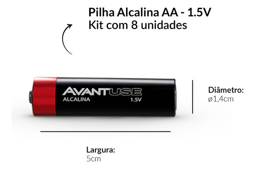 Kit 8 Pilhas Alcalina Pequena Aa 2a 1.5v Cod 408020015 Avant
