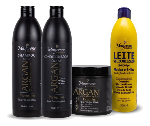 Kit Pós Progressiva Argan Premium C/leite Siliconizado 4x500