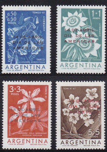 Argentina 1961 Serie Resellados 4 Sellos Mello N° 639 / 642