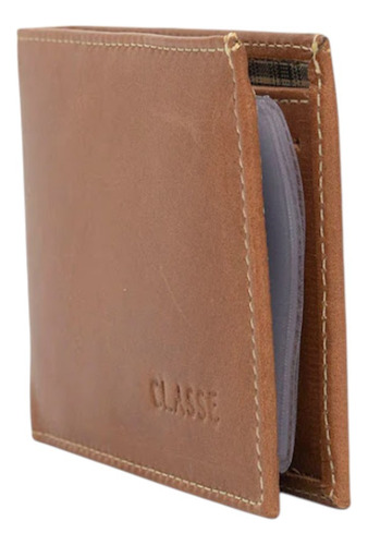 Carteira Masculina De Couro Slim Sem Fecho Classe Cor Brown 092-0 Desenho Do Tecido Liso