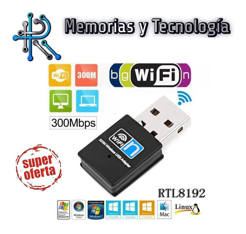Adaptador Usb Wifi Inalambrico 300mbps Rtl8192