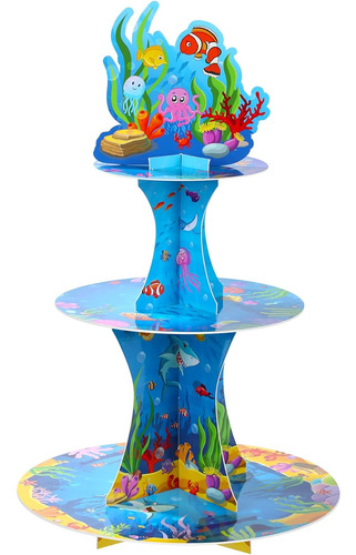 Soporte De Cartón Para Cupcakes De 3 Niveles Bajo El Mar, De