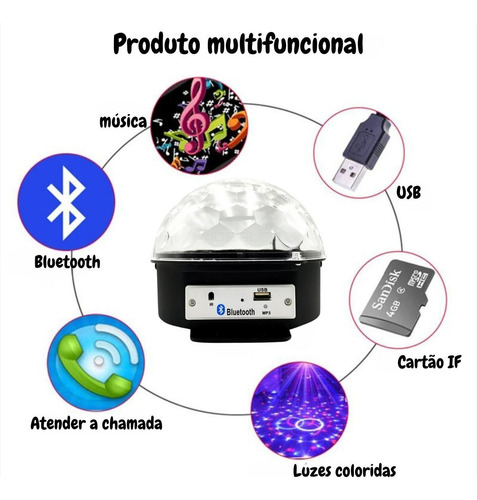 Globo Colorido Meia Bola Maluca Rgb Led Bluetooth Laser