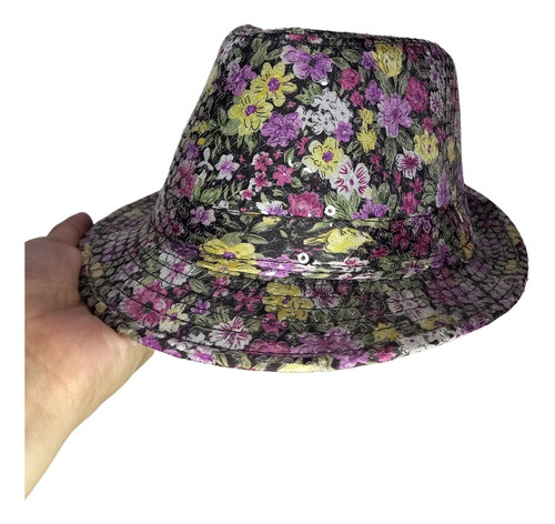 Sombrero Tanguero Lentejuelas Flores Cotillón C1246