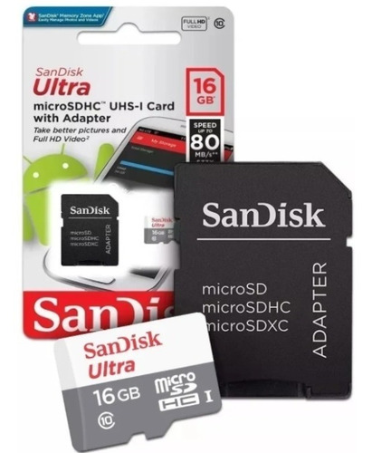 Cartão De Memória 16gb Micro Sd Sandisk Classe10 80mb/s Orig