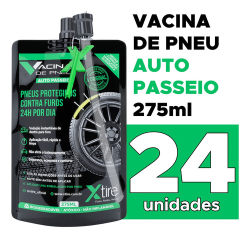 Vacina De Pneu Auto Passeio Pouch 275ml Caixa C/ 24 Unidades