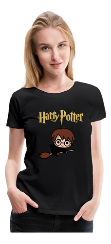 Polera Estampada Harry Potter Escoba Magica Moda Mujer