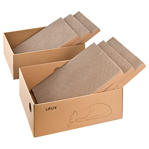 Liflix Rascador Para Gatos De Cartón Con Caja, 6 Almohadill