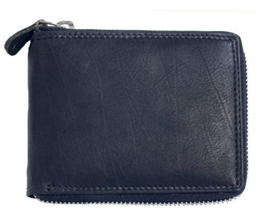 Cartera Triple De Cuero Genuino Negro Con Cremallera Para Ho