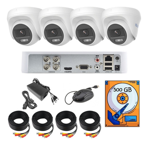 Kit Circuito Cerrado 4 1080 Hilook Colorvu Domo 500gb