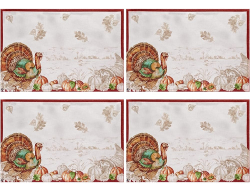 Elrene Home Fashions Holiday Turkey Bordeó Manteles Individu